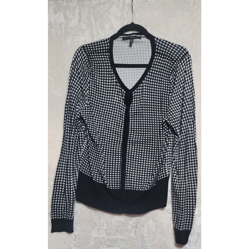 White House Black Market Black White Gingham Cardigan Sweater Xl